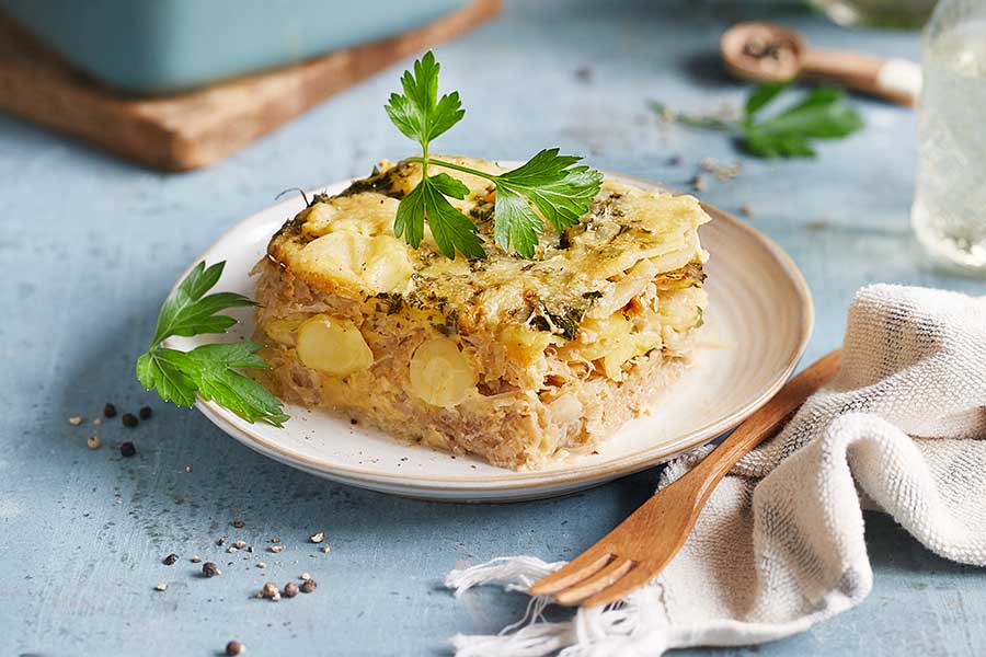 Sauerkraut-Auflauf mit Kartoffel-Kruste
